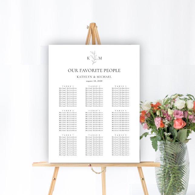 Monogram Olive Leaf Wedding 9 Table Seating Charts (Creator Uploaded)