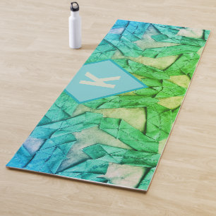 Monogram ombre blue cyan green nautical abstract  yoga mat