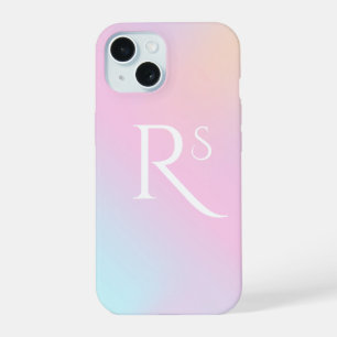 Monogram Ombre Holographic Pink Girly Personalised iPhone 15 Case