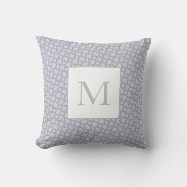 Monogram On A Geometric Pattern Pink and  Gray Cushion (Front)