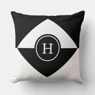 Monogram on Abstract Black and White Throw Pillow