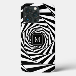 Monogram on Abstract Black & White Spirals Art iPhone 13 Pro Case