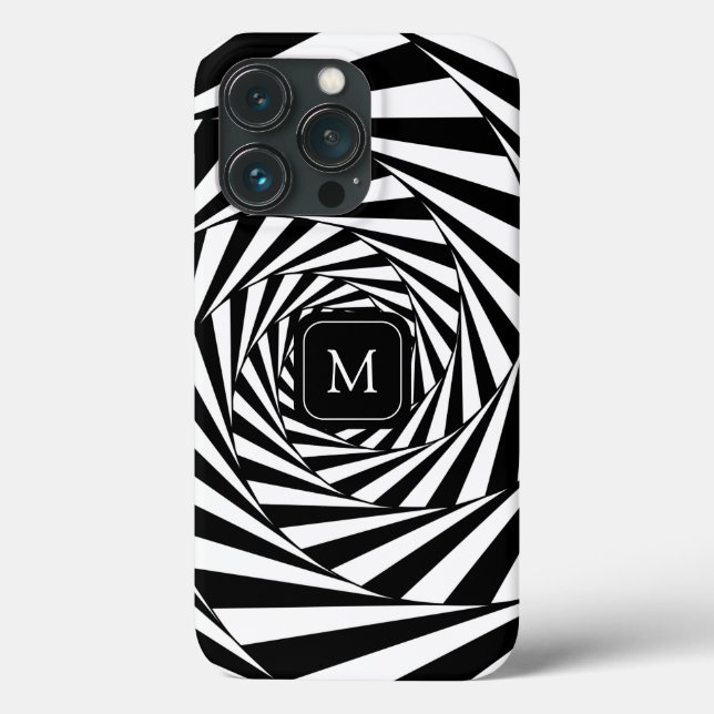 Monogram on Abstract Black & White Spirals Art Case-Mate iPhone Case (Back)