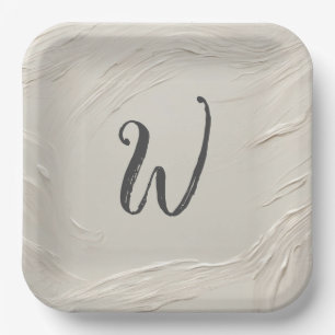 Monogram On Abstract Ivory Texture Paper Plate