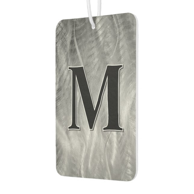 Monogram On Abstract Silver Brushed Metal Car Air Freshener (Left)
