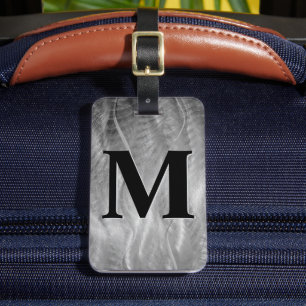 Monogram On Abstract Silver Brushed Metal Luggage Tag