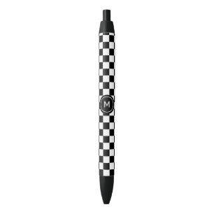 Monogram on Black and White Chess Pattern Black Ink Pen