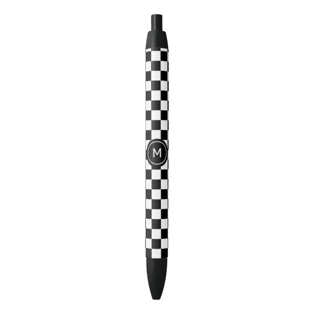 Monogram on Black and White Chess Pattern Ink Pen (Front Vertical)