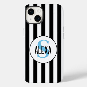 Monogram On Black And White Stripes Case-Mate iPhone 14 Case