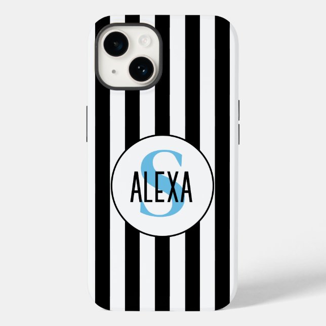 Monogram On Black And White Stripes Case-Mate iPhone Case (Back)