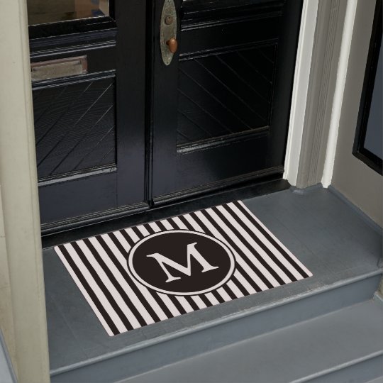 Monogram On Black And White Stripes Doormat Zazzle Co Uk