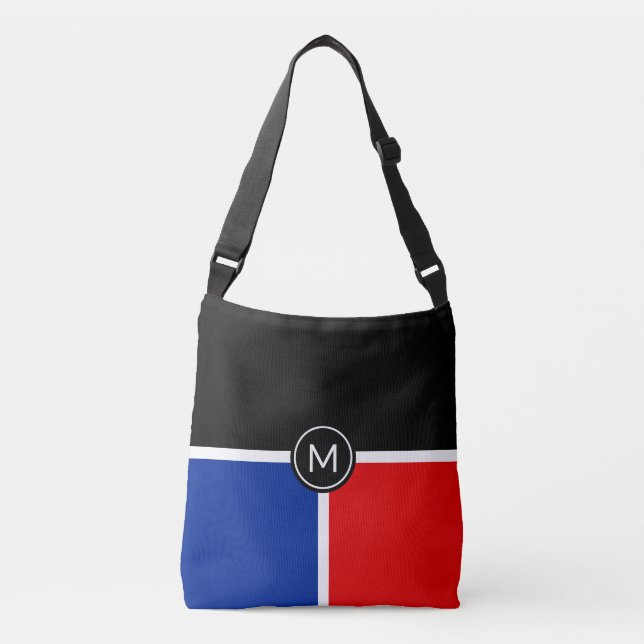 Monogram on Black, Blue, Red Crossbody Bag (Front)