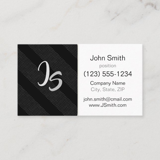 Monogram on Black Geometric trendy pattern Business Card (Front)