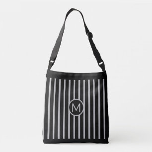 Monogram on Black & Silver Grey Vertical Striped Crossbody Bag