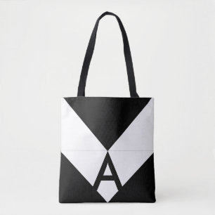 Monogram on Black & White Abstract Triangle Tote Bag
