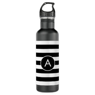 Monogram on Black & White Striped 710 Ml Water Bottle