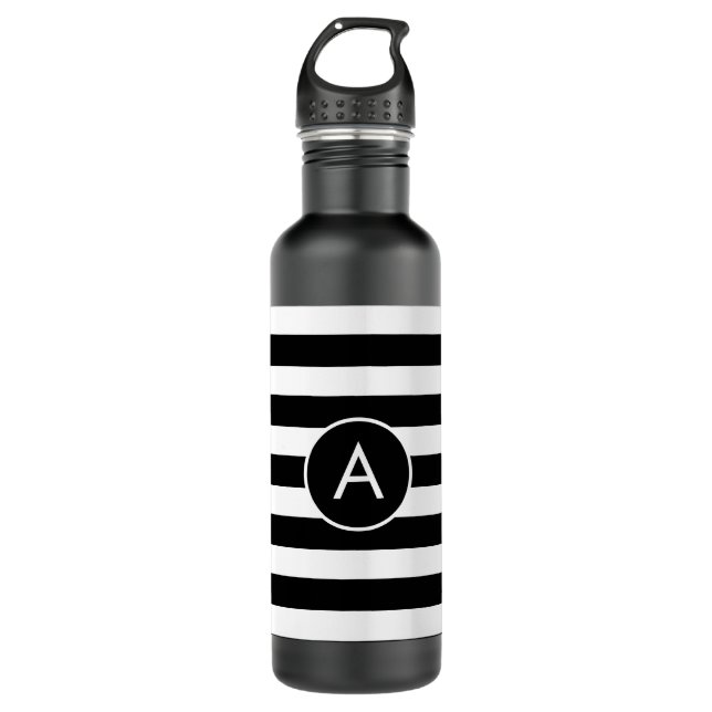 Monogram on Black & White Striped 710 Ml Water Bottle (Front)