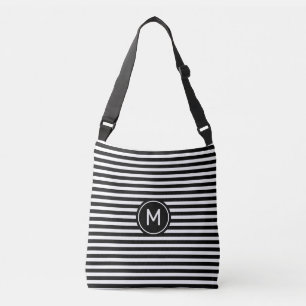 Monogram on Black & White Striped Crossbody Bag