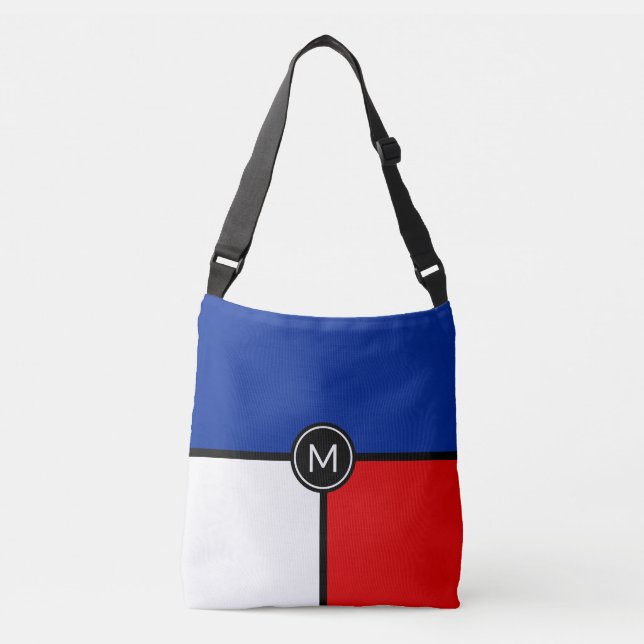 Monogram on Blue, Red and White Crossbody Bag (Front)