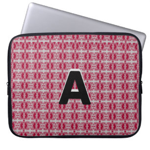 Monogram on Burgundy & Silver Geometric Pattern Laptop Sleeve