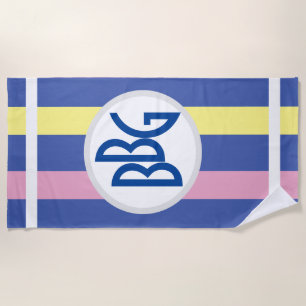 Monogram on Cabana stripes of blue, pink & yellow, Beach Towel