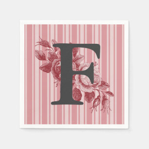 Monogram on Cabbage Rose Spray Customise It Napkin