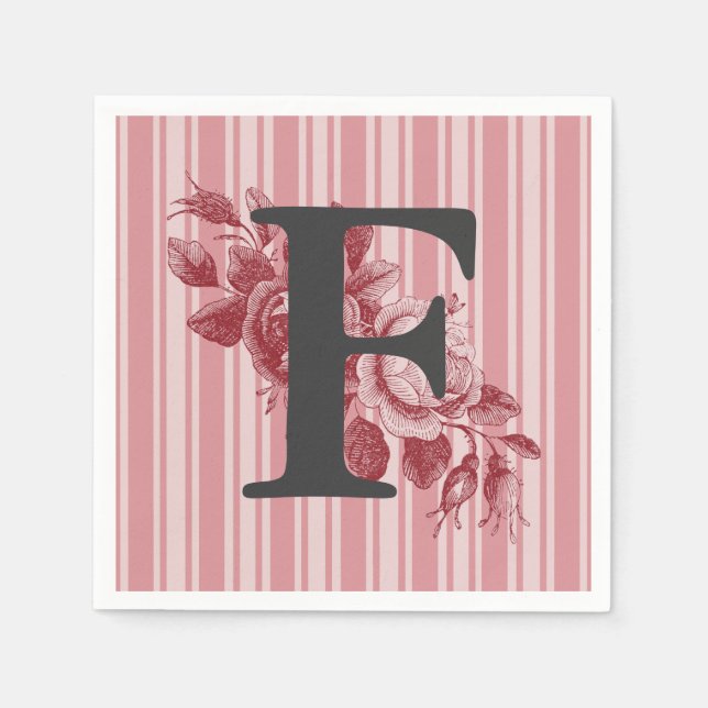 Monogram on Cabbage Rose Spray Customise It Napkin (Front)