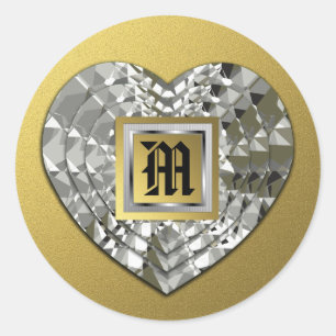 Monogram On Diamond Heart Gold Seals And Stickers