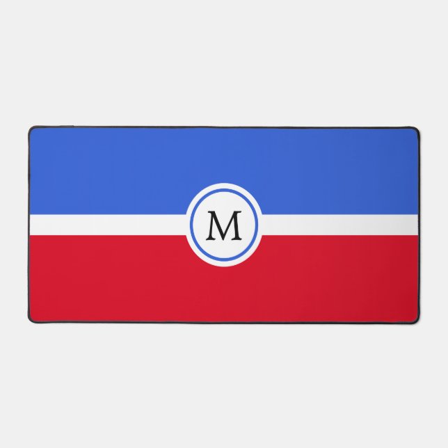 Monogram on Enchanting Sapphire Blue, Red & White Desk Mat (Front)