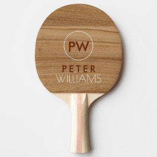 Monogram on faux wood texture rustic ping pong paddle