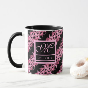 Monogram On Fractal Pink And Black Mug