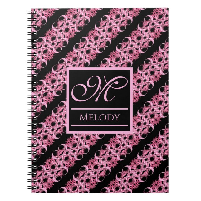 Monogram On Fractal Pink And Black Notebook (Front)