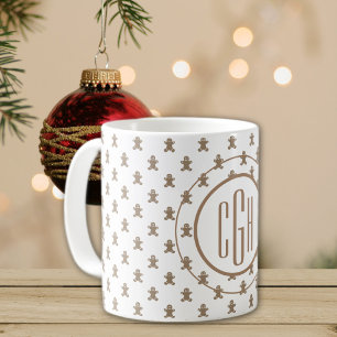 Monogram on Gingerbread Man Pattern 11oz Coffee Mug