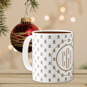 Monogram on Gingerbread Man Pattern 11oz Coffee Mug