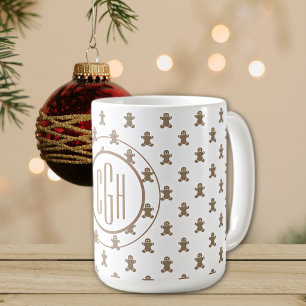 Monogram on Gingerbread Man Pattern 15oz Coffee Mug