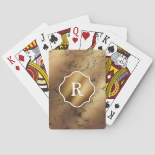 Monogram on Gold and Black Marble Playing Cards