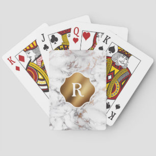 Monogram on Gold and White Marble Playing Cards