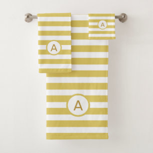 Monogram on Golden & White Striped Bath Towel Set