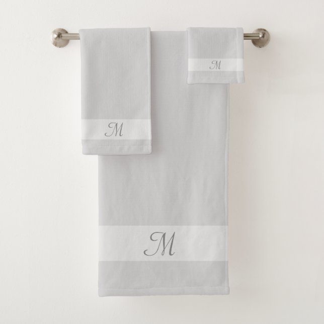 Monogram on Light Silver Grey Shades Bath Towel Se (Insitu)