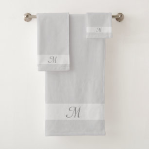 Monogram on Light Silver Grey Shades Bath Towel Set
