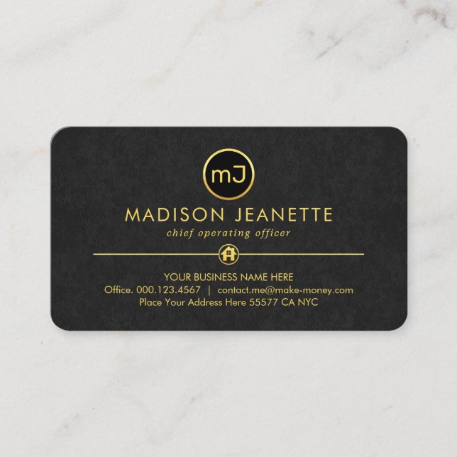 Monogram On Luxurious Grey Grunge Business Card (Front)
