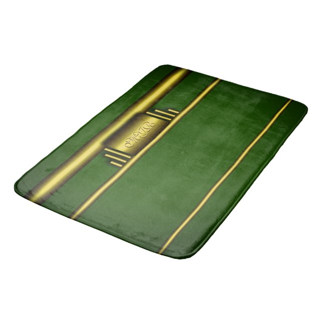 Monogram on luxury art deco effect and green bath mat (Angled)