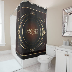 Monogram on luxury gold-flourished background shower curtain