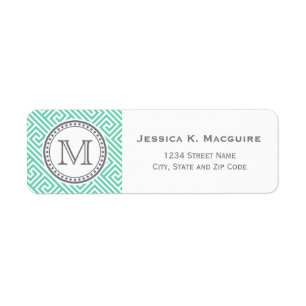 Monogram on Mint Green Greek Key Pattern