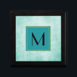 Monogram on Mint Green Vintage paper texture Gift Box<br><div class="desc">Old fashioned vintage paper with faded handwriting on a soft mint green background. A nice shabby style texture with an old world charm. Monogram frame is a square box in a teal colour with a gold double border. The font inside is a chic and trendy black font. Personalise the monogram...</div>