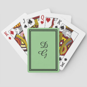 Monogram on mint green, w/ black letters and trim, playing cards