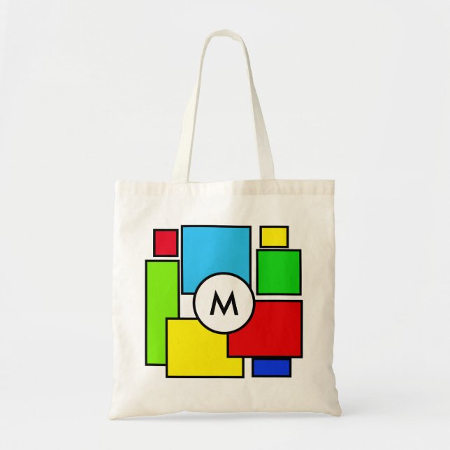 Monogram on multicolored squares tote bag (Front)