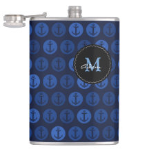 Monogram on Navy Blue Tone Anchors Pattern