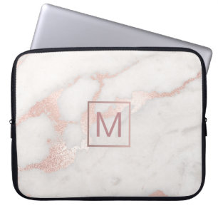 monogram on pink marble laptop sleeve