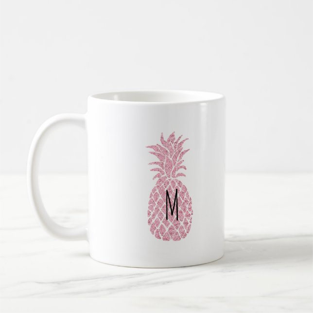 monogram on pink pineapple coffee mug (Left)